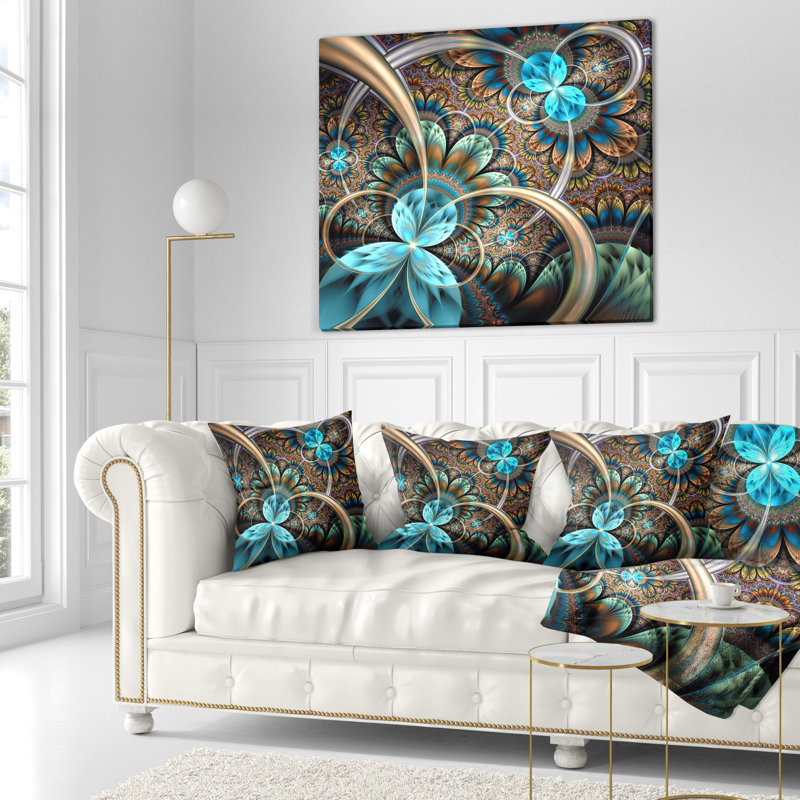 Coussin décoratif à fleurs fractales bleu clair