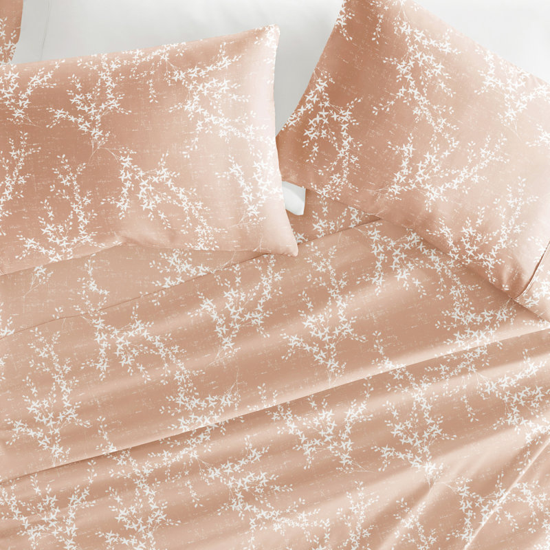 4 Piece Delicate Details Pattern Sheet Set, Full Sheet Set with 2 Standard Pillowcase, Apricot Floral