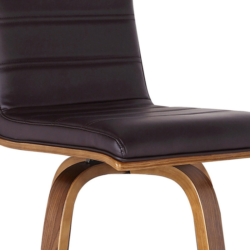 26” Faux Leather Wooden Swivel Bar Stool, Black/Brown