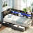 Corner Bed Frame Daybed with Bookcase Storage and PU Upholstered, Twin Size Daybed with 2 Drawers and Charging Station-258402887