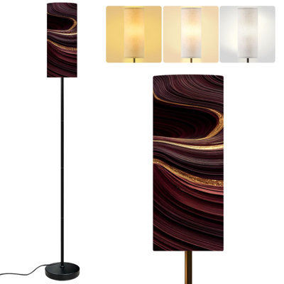  68.5" Standing Floor Lamp Black Maroon Gold Marble Dimmable Metal Pole Lamp with Linen Lampshade LED Bulb Included
