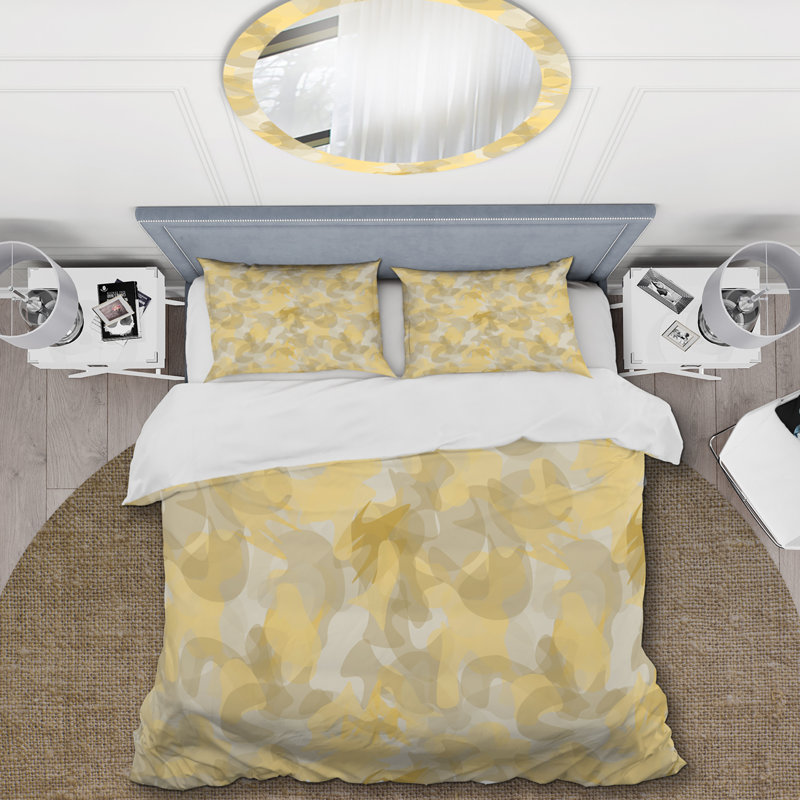 Ensemble de housse de couette en microfibre jaune / blanc 3 pièces, Housse de couette pour très grand lit et 2 très
