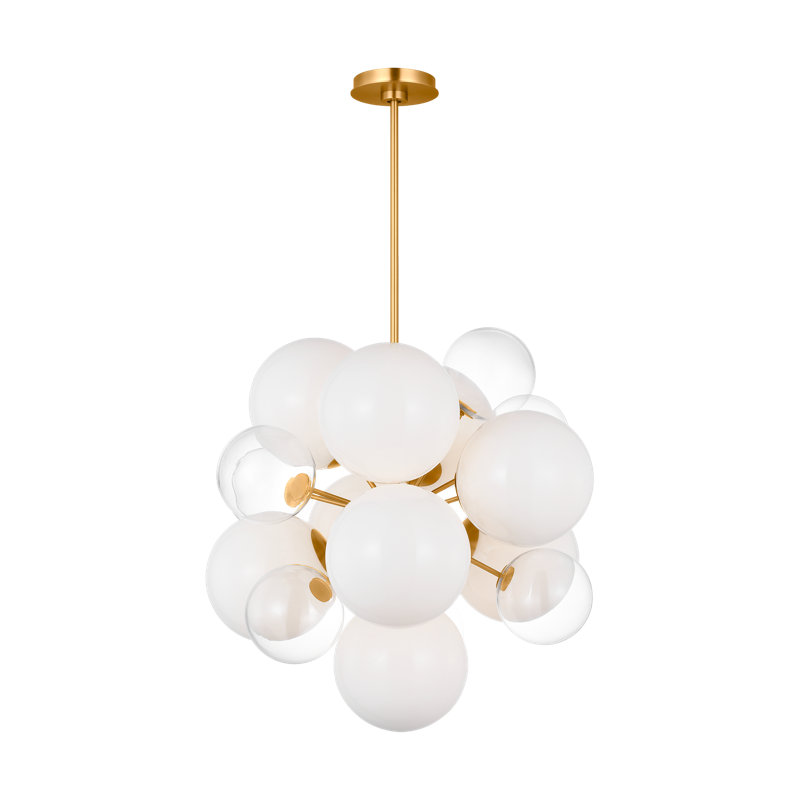 Burnished Brass Sputnik Chandelier with Milk and Clear Glass Shades