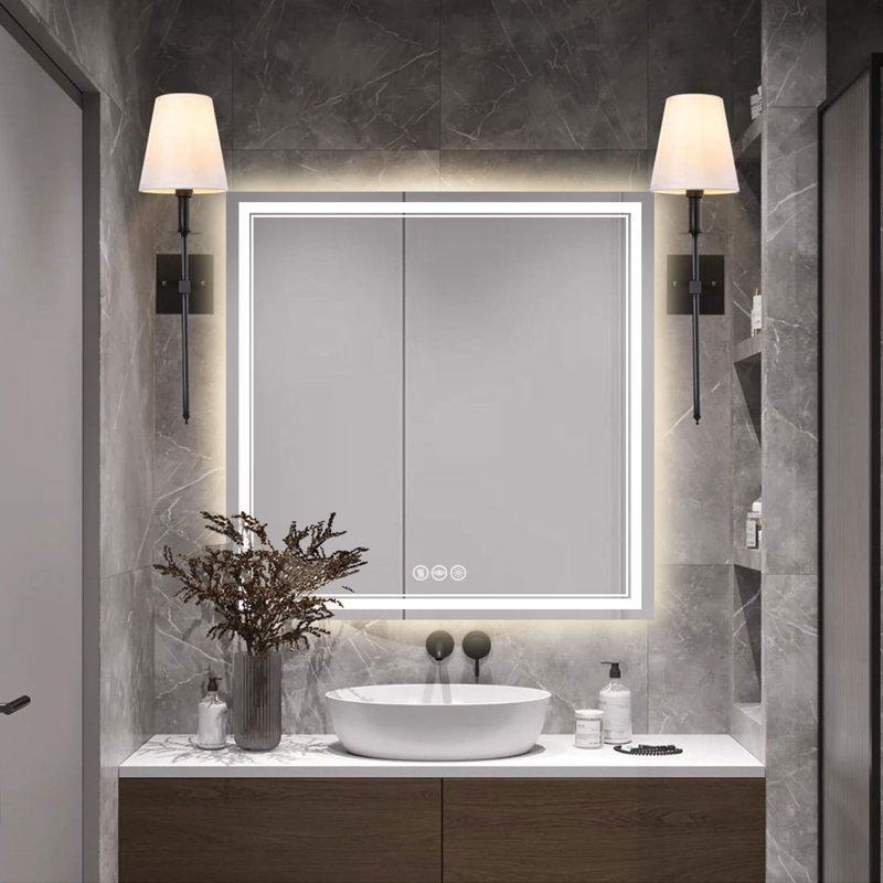  Frameless Dimmable LED Bathroom Mirror with De-fog, 3-Color light Adjustable and Memory Function, 36" x 36", Square