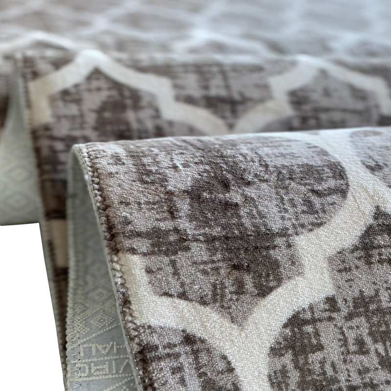 Tapis brun / blanc en polyester tissé à la machine Lexus Dhurrie, Tapis de couloir 3 pi 3 po x 19 pi 8 po