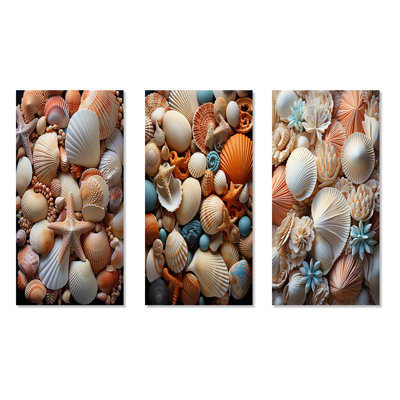 Classic Seashells By The Sea - Ensemble de 3 décorations murales en métal coquillage