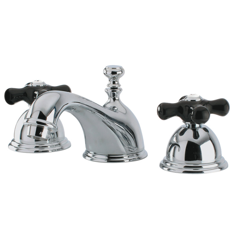 Kingston Brass Duchess Two-Handle 3-Hole Deck Mount Widespread Bathroom Faucet with Brass Pop-Up Drain, Chrome