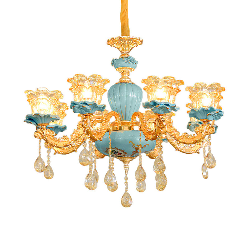Lustre en verre sculpté vintage à 8 lumières Glam