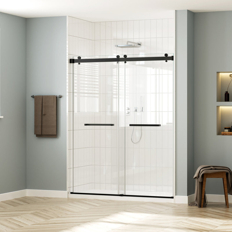 Porte de douche noire matte avec joints d'étanchéité - 56 à 60 po Largeur réglable x 76 H 10 mm en verre épais et confinement contemporain