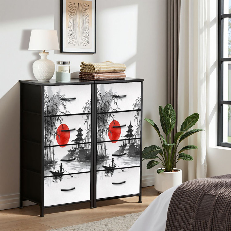 4 Drawer Dresser for Bedroom, Narrow Chest of Drawers, Wooden Top and Study Iron Frame 18"x37.5"-(WxH)