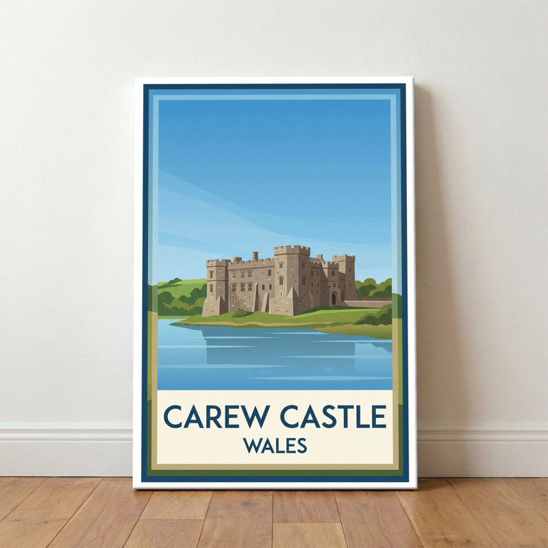 Carew Castle, Wales - Romantic Estuary Castle Travel Poster. Giclee Print On Wrapped Canvas. Wall Art, Home Decor - Castles & Palaces, Wales - Wrapped Canvas Print