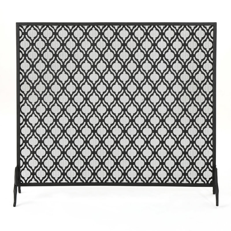 Pare-étincelles en fer à panneau simple de conception moderne, couleur noire, concept de cercle chevauchant, 39,89 po de profondeur, 11,57 po de largeur, 35,25 po de hauteur, protège l'espace de vie des braises, outils d'assemblage inclus