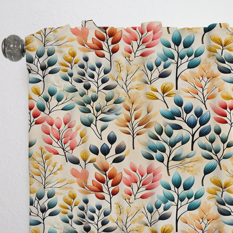 Motif botanique à feuillage aquarelle - Rideau floral - Rideau floral obscurcissant - 1 panneau, L 52 po x L 84 po