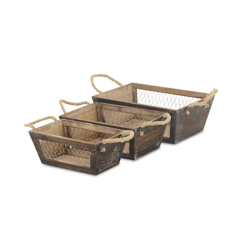Ensemble de 3 caisses coniques et en bois Irona - brun, Brun