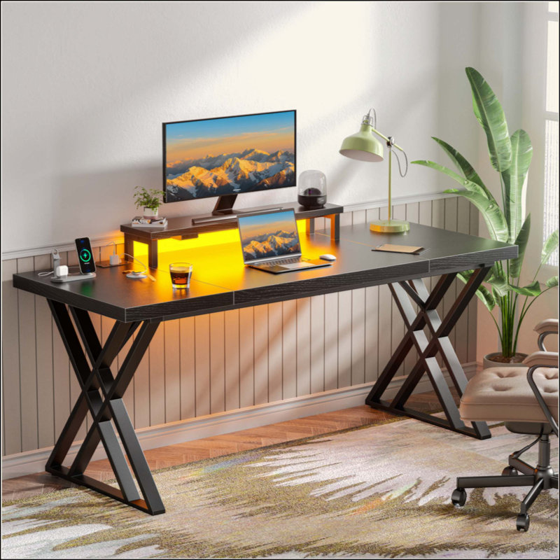 Thick Desktop Board Computer Desk -180 BLACK, Black
