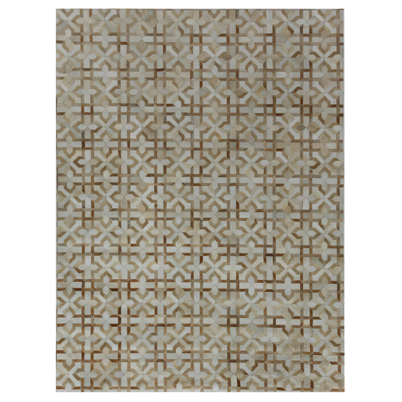 Natural Hide Cowhide Geometric Area Rug, Rectangle 5' x 8'