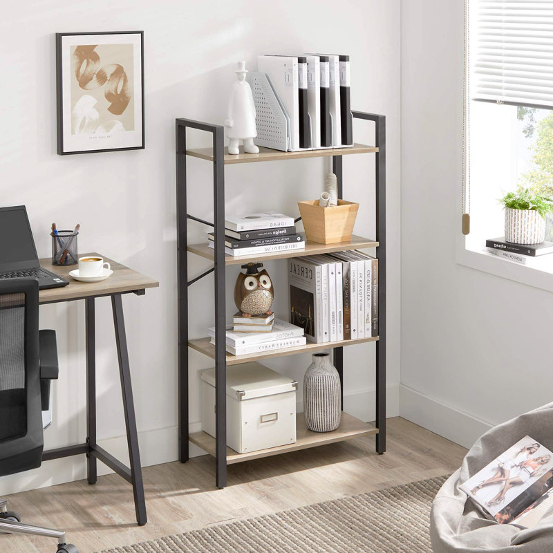 Chilo 120cm H x 66cm W Steel Open Shelf Bookcase, Greige/Black