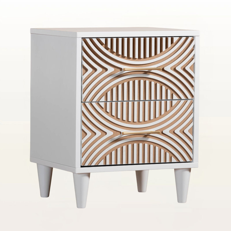Table de chevet finlandaise avec sculptures contrastantes