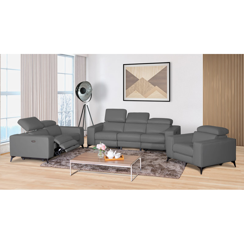 Canapé inclinable à accoudoirs carrés de 91 po Marquesha, Cuir gris