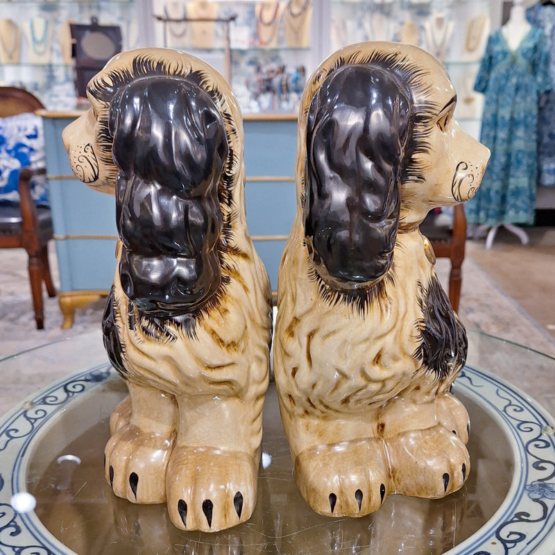 Staffordshire Large Dog Figurine, Orange/Cream