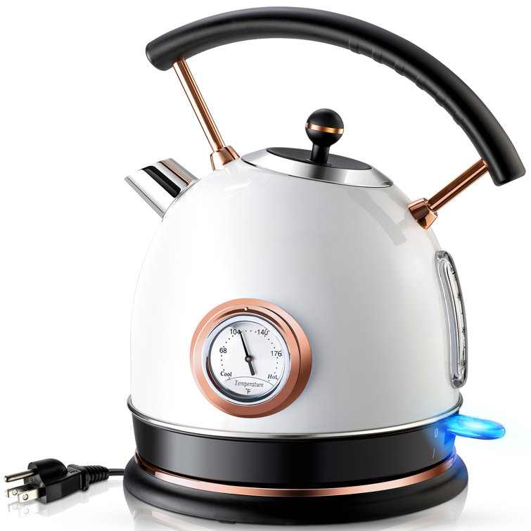 SUSTEAS 1.8L Electric Water Kettle with Temperature Gauge, Hot Water Boiler & Tea Heater with Curved Handle, Visible Water Level Line, LED Light, Auto