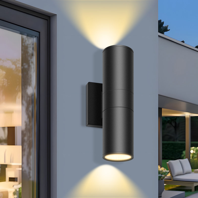 Mundo 12 Inch Integrated LED Round Up Down Outdoor Armed Sconce - Waterproof Design, 1 Light, Black