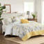 5 pièces, édredon en tissu gaufré, jaune, double / grand, chalet, coussins brodés, literie jaune, rembourrage moderne