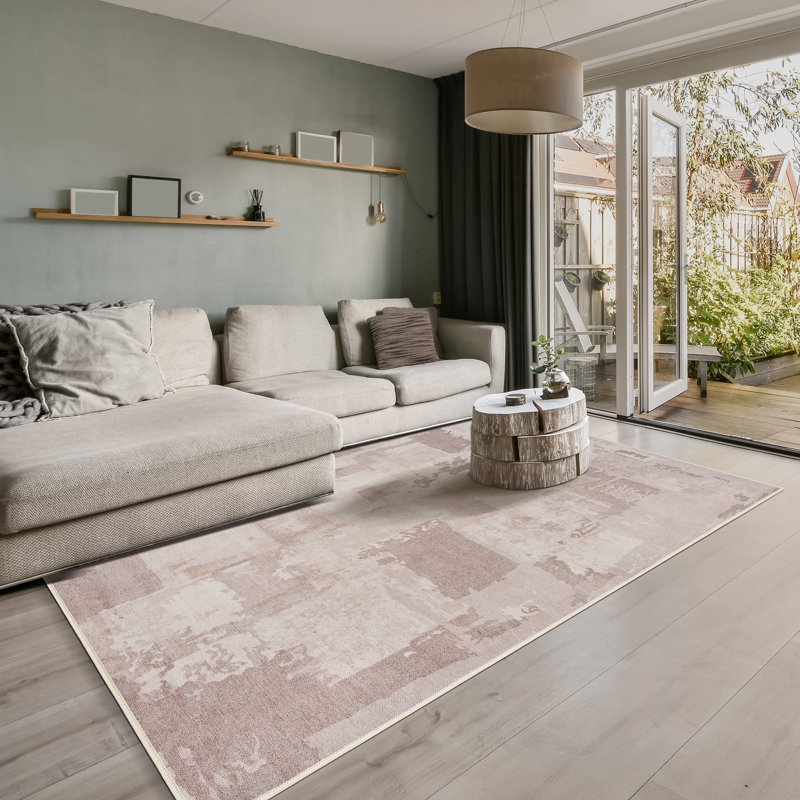 GLN Rugs Contemporary Collection - Machine Washable Modern Area Rug, Contemporary Washable Rug, Non Slip Area Rug, Abstract Living Room Rug, Bedroom Rug, Bathroom Rug (Tan and Beige Rug)