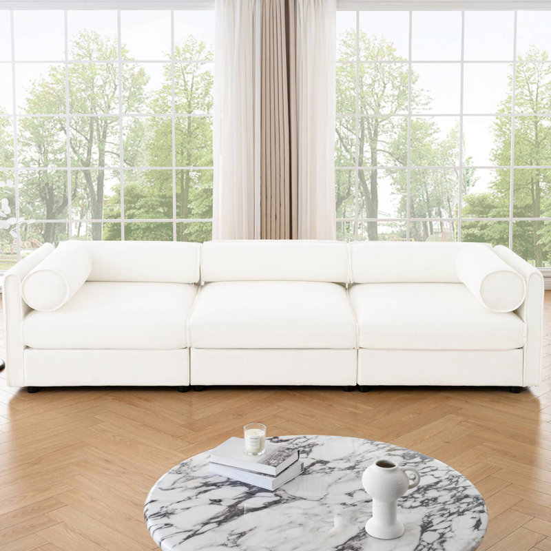 109" Upholstered Modular Sofa With Storage Seats, White