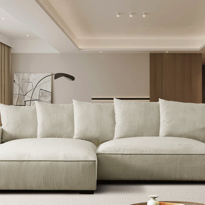 106.7-Inch L Shaped Left Facing Sectional Sofa with Chaise, Corduroy Upholstered Down Feather Filled 2-Piece Modular Couch, Solid Wood Frame Minimalis