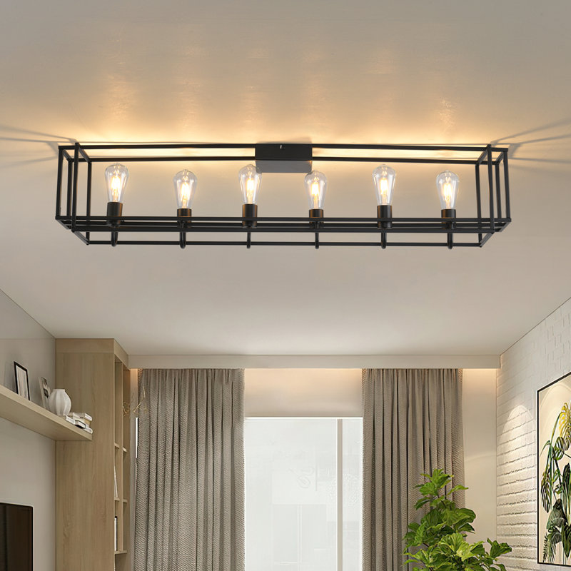 Plafonnier encastré 6 lumières 47,24 po à intensité variable noir Farmhouse