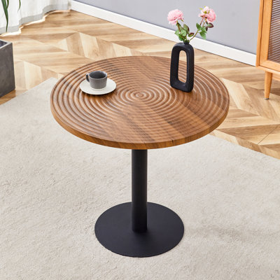 Table de salle à manger ronde 31,5 pouces à grain de bois - texture annulaire moulée par aspiration, durable et résistante à l'eau.