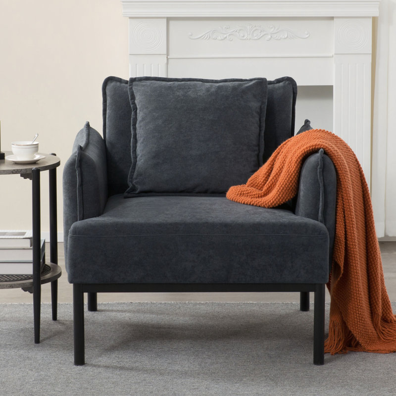 Fauteuil d'appoint gris foncé foncé avec coussin, fauteuil de salon moderne et minimaliste