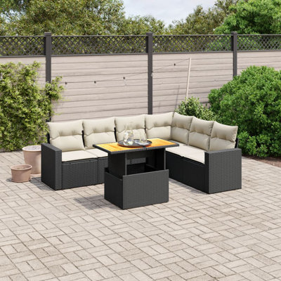 Ensemble de canapé de jardin en rotin PE noir avec accoudoirs réglables pour l'extérieur