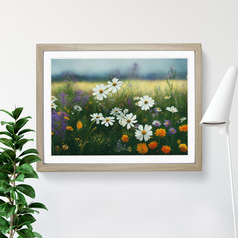 Epic Wildflowers Floral - Framed Print, 46cm H x 64cm W x 2cm D, Oak