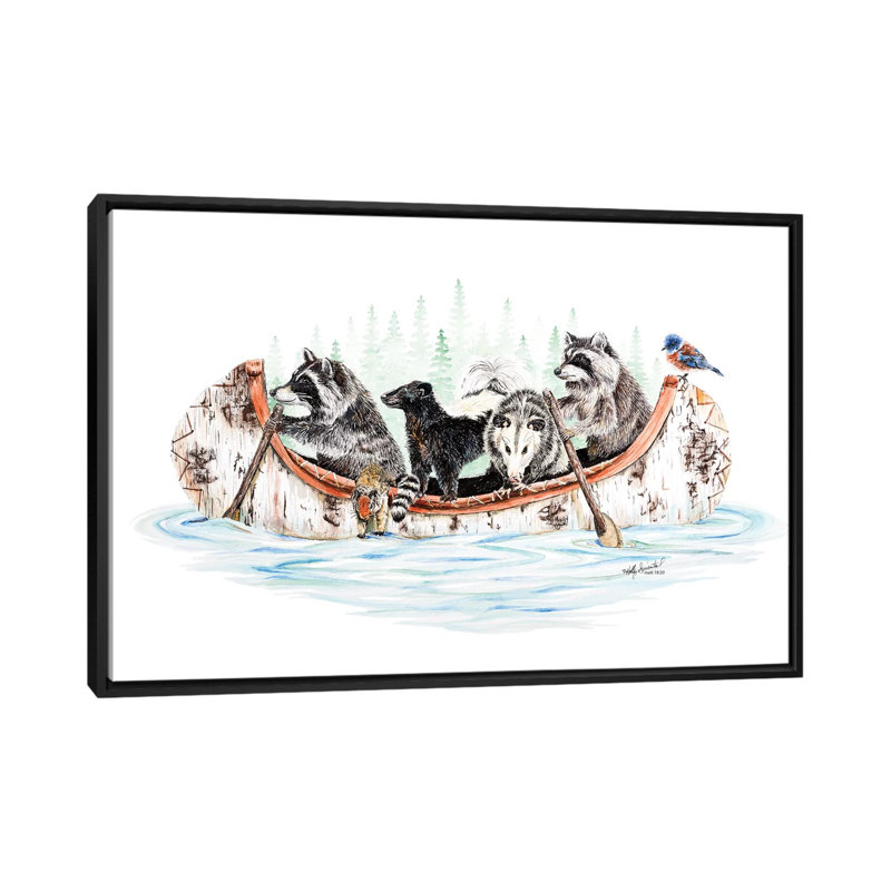 «Critter Canoe» par Holly Surant - impression d'art graphique, H 40 po x l 60 po x 1,5 po, Toile avec cadre noir
