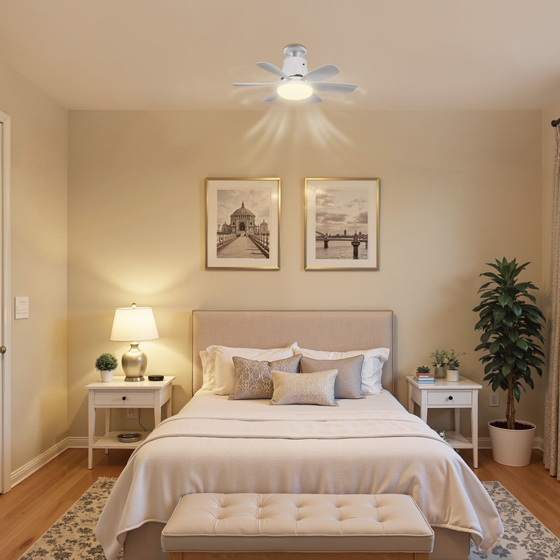 18.5 Inch Flush Mount Ceiling Fan With Light,3-Speed Dimmable LED & Remote Control
