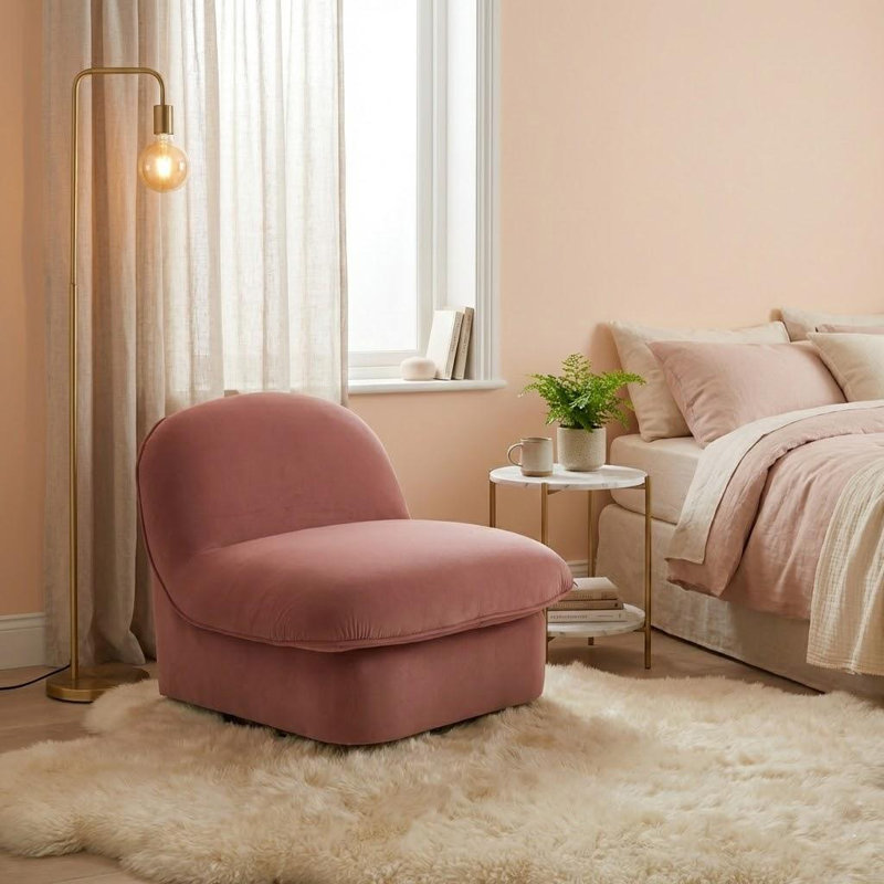 Fauteuil d'appoint pivotant en velours Modern, Corail