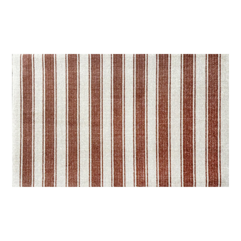 Cottage Stripes Rust Standard 2x3 Washable Rug, Orange