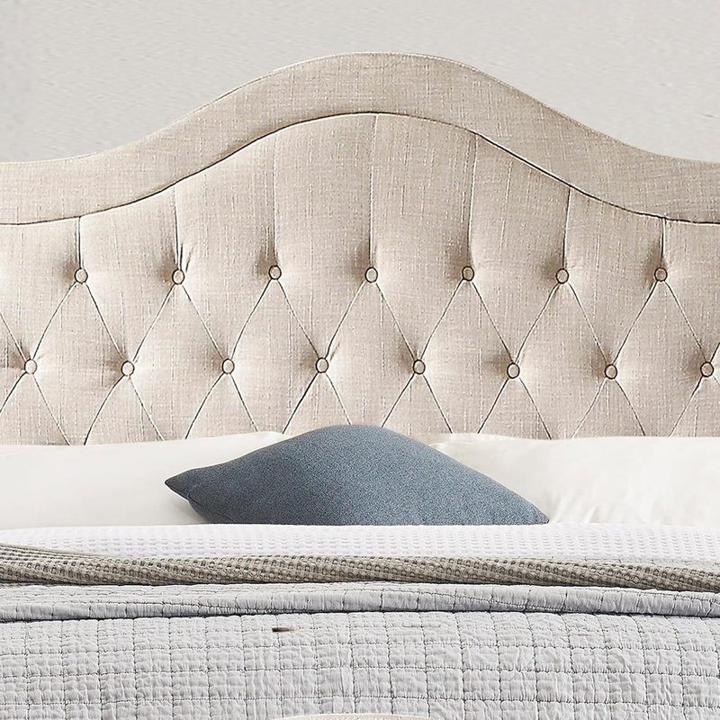 Upholstery Adjustable Headboard with Fine Linen  and Button Tufting for Bedroom, Beige, Twin