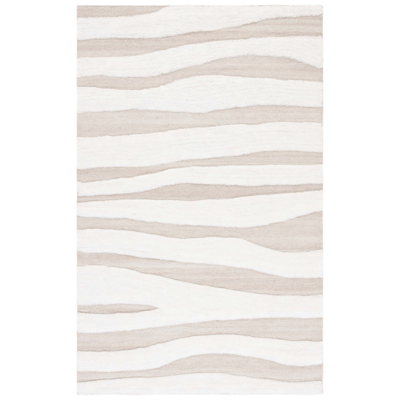 Brogun Abstract Handmade Flatweave Wool/Cotton Area Rug in Ivory/Beige, Rectangle 5' x 8'