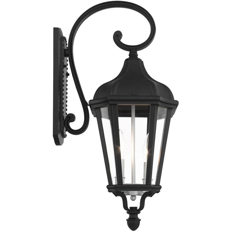 Lanterne murale d'extérieur 9 pouces 2 lumières avec abat-jour en verre transparent, Noir / nickel