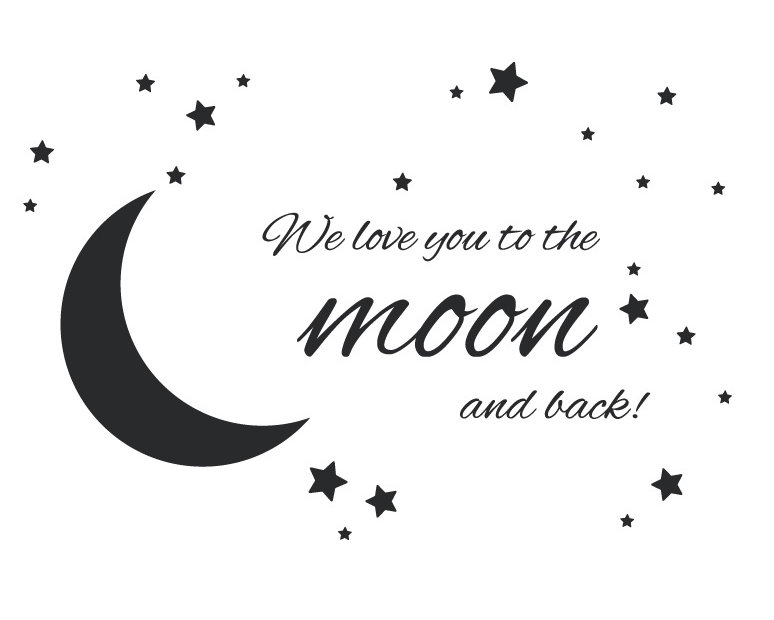 Adhésif décoratif « To the moon and back », Noir, H 24 po x l 36 po x P 0,01 po