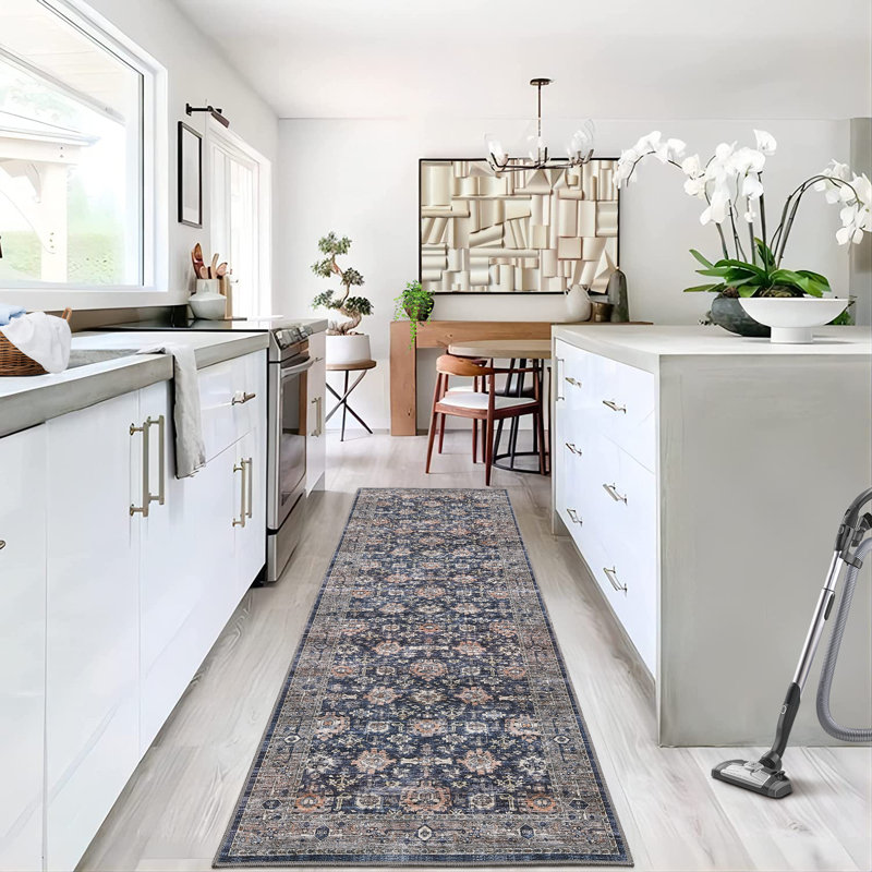 Washable Area Rug for Living Room Boho Vintage Rug Non Slip Throw Rugs Floral Bedroom Rug, Runner 2' x 6'