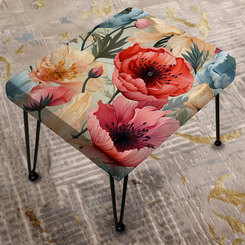 Rouge et beige Poppy Mosaic Melody - Repose-pieds rectangulaire éclectique
