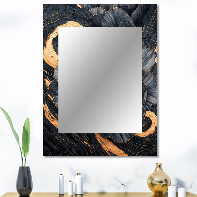 Or et noir pivoines fragiles beauté II - grand miroir de pivoines, décor de miroir mural unique, 40 po x 30 po