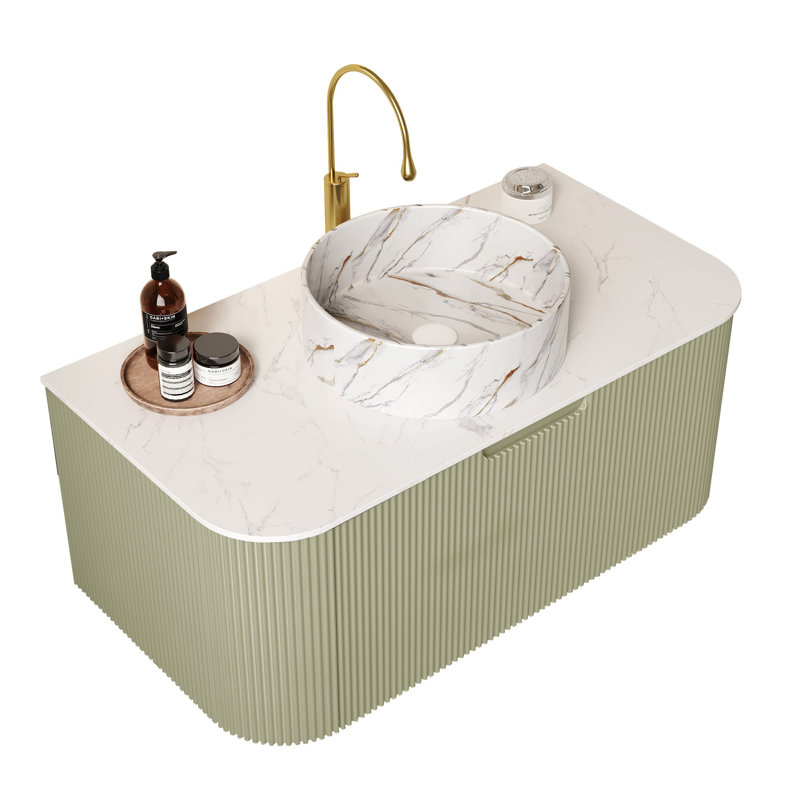 Bathroom Vanity With Sink, Wall-Mounted Floating Bathroom Storage Cabinet With Drawer, Pre-Assembled, Light Green