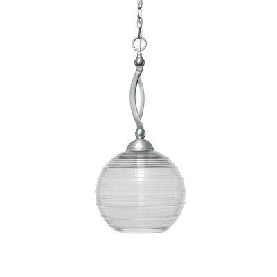 Sharpe Chain Hung Pendant Shown In Brushed Nickel Finish With 12" Clear Ribbed Glass