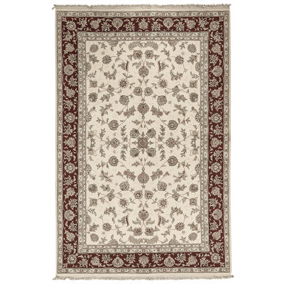 Tapis blanc / ivoire / brun noué à la main de haute qualité