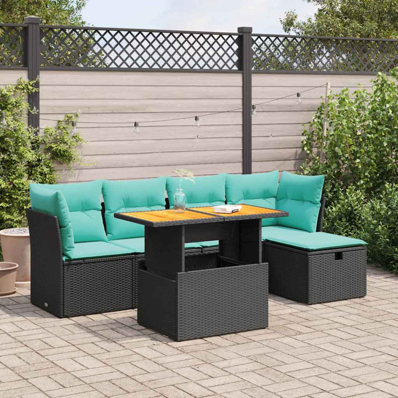  Ensemble de canapé de patio 6 pièces avec coussins en rotin polyacacia